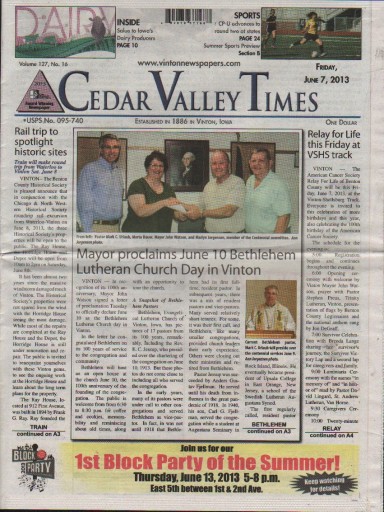 Media Scan for Vinton Cedar Valley Daily Times